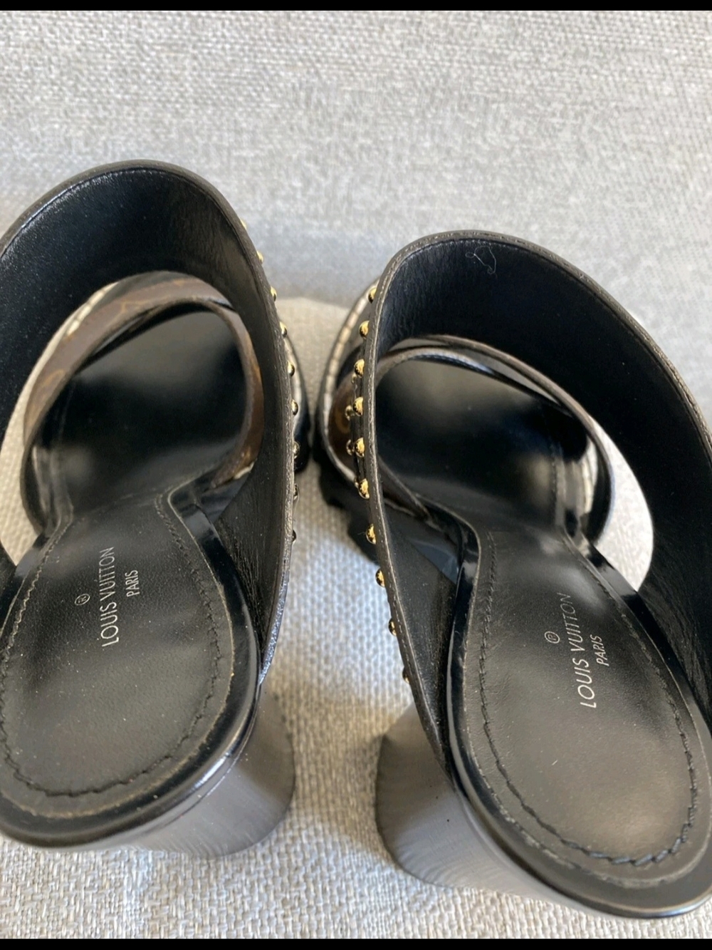 Louis Vuitton Black & Brown Monogram Studded Platform Sandals Eu 37.5 - Picture 3 of 13